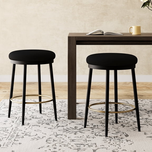 Black Iron Frame - Round Seat for Comfort - Kitchen Countertop - Sturdy and Flexible Stools Set