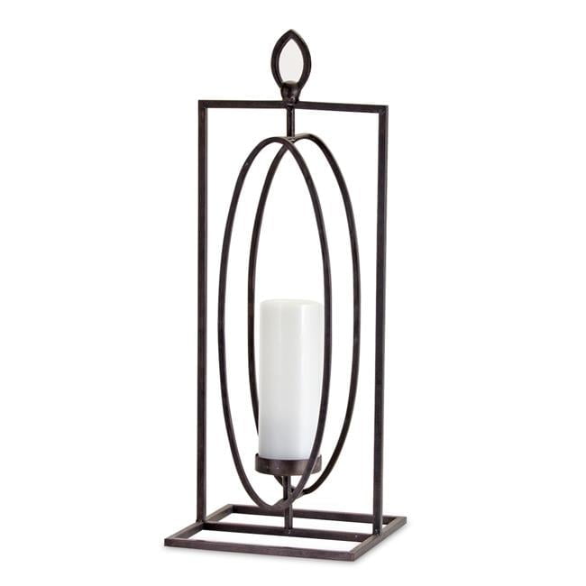 Set of Two Black Iron Ornate Tabletop Hurricane Candle Holders