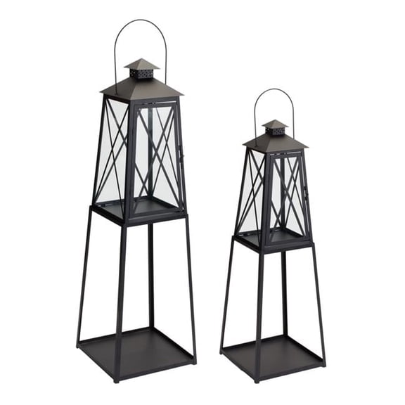 Black & Iron Ornate Tabletop Lantern Candle Holders - Set of 2