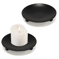 Black Iron Plate Candle Holder, 2 Pack Decorative Iron Pillar Candle Plate, Pedestal Candle Stand for Candles, Incense Cones, Spa, Weddings