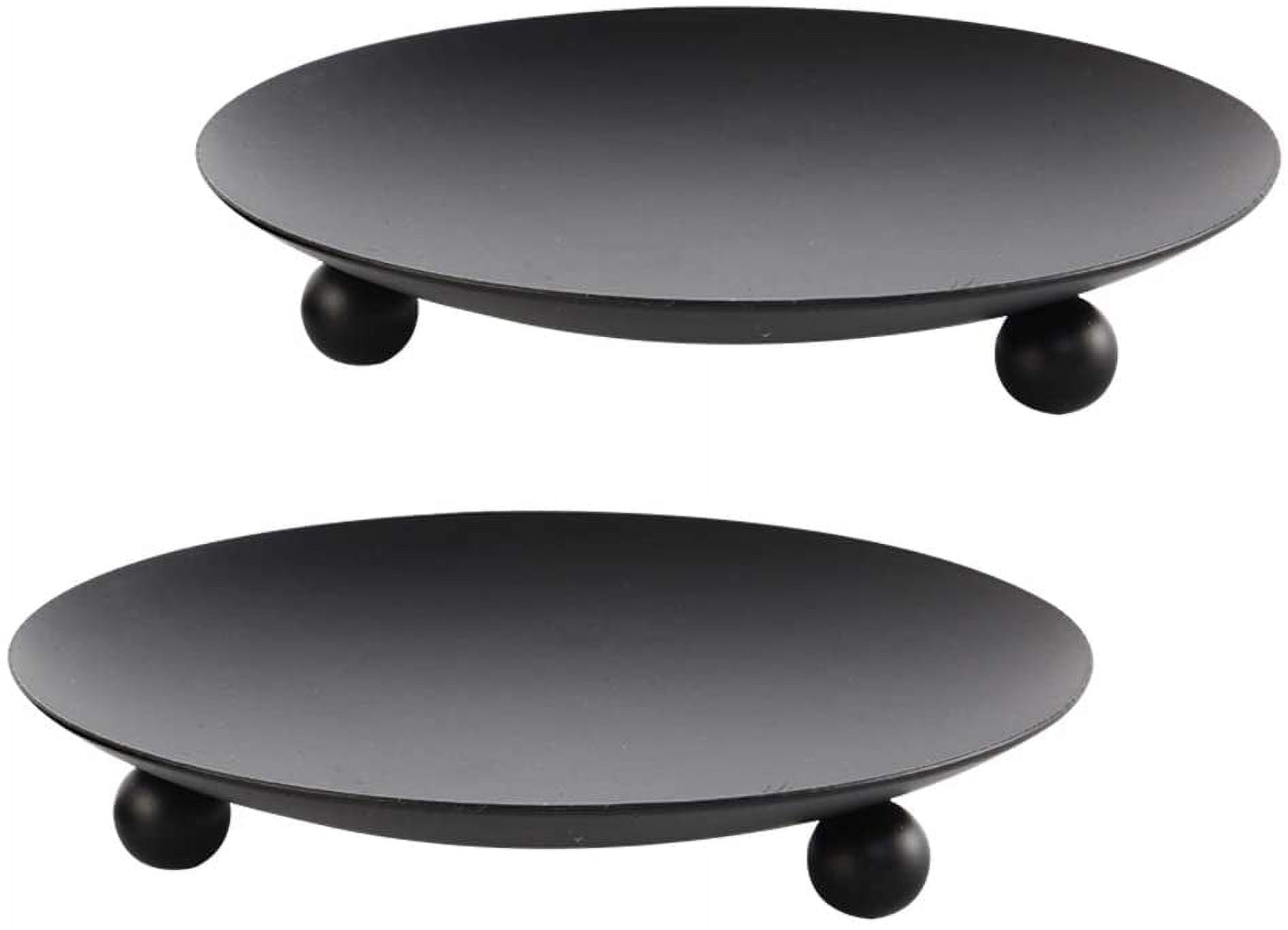 Black Iron Plate Pedestal Candle Holder Set, 4.37 inches