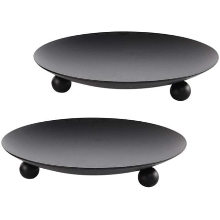 Black Iron Plate Pedestal Candle Holder Set, 4.37 inches