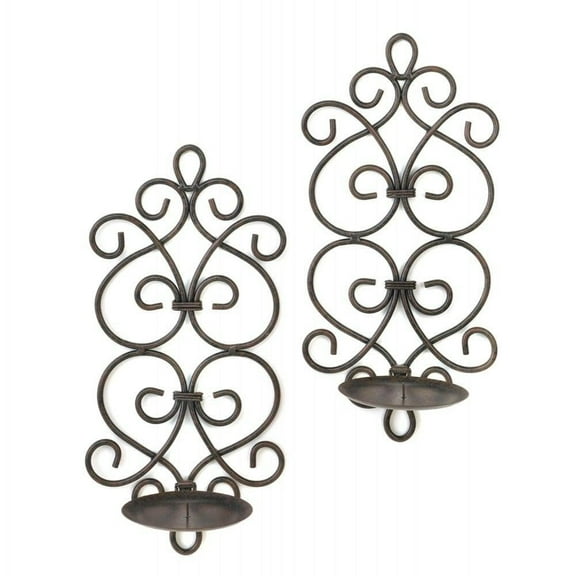 Home Decorative Iron Scrolled Wall Sconce Pair - Brown