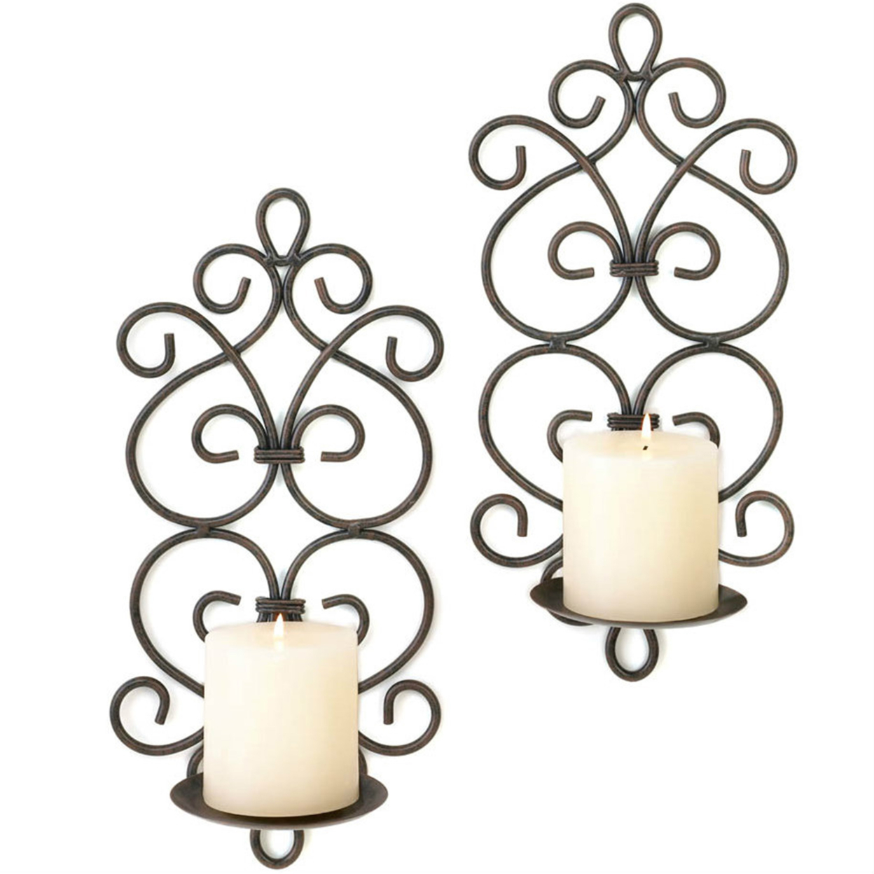Black Iron Scrollwork Candle Wall Sconces