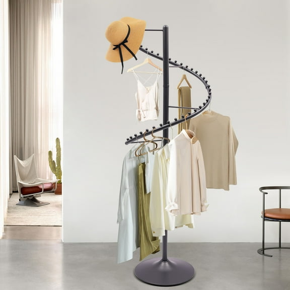 Spiral Rotating Clothing Rack, 360 Spiral Retail Costumer Heavy Duty Garment Rack with 38 Ball for Retail Stores, Bedroom, Living Rooms (Black)