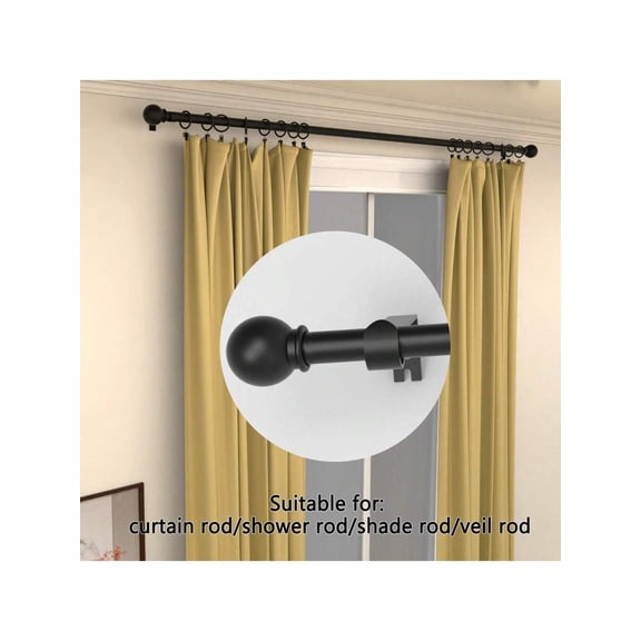 Black Iron Splice Curtain Rod With Classic Ball Finial, Extendable 23-87 Inch, Wall Or Ceiling Mount, For Bedroom Kitchen Living Room