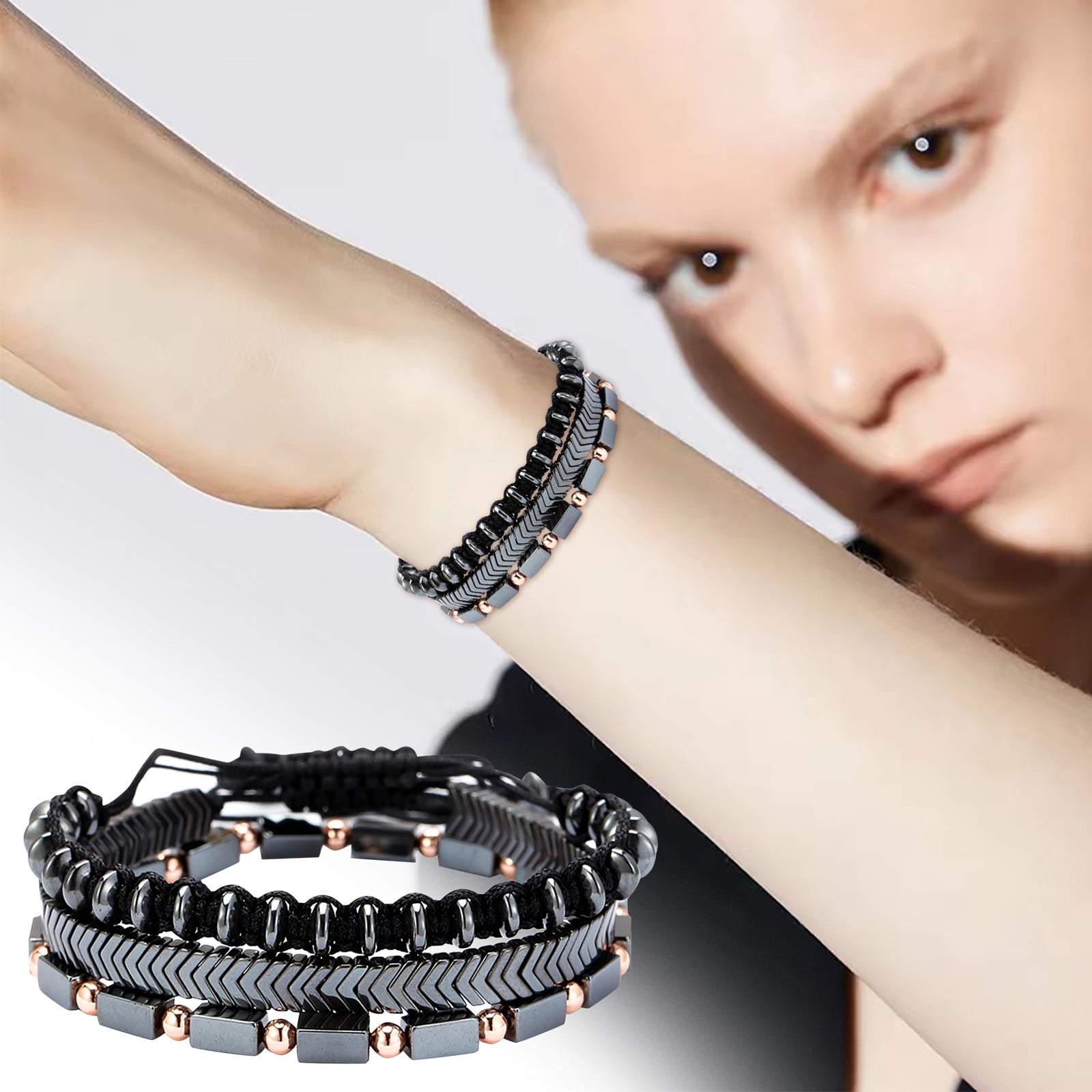 Black Iron Stone Flying Saucer Braided Set Of Three Hand String