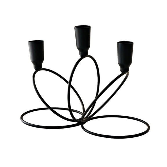 Black Iron Three Headed Candle Holder For Holiday Centerpiece
