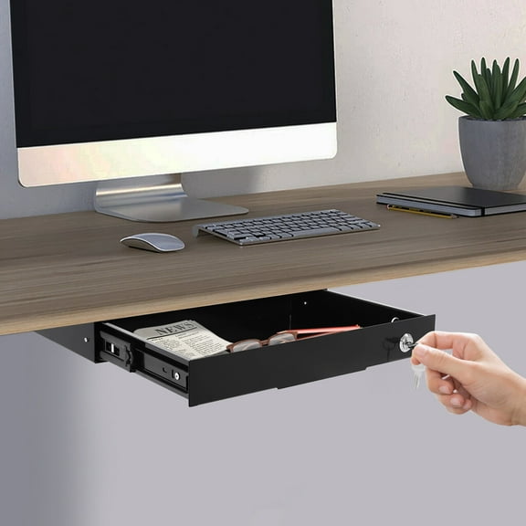 Black Iron Under Desk Mounted Sliding Pull-out Drawer, Modern Drawer Storage Organizer, Pull-out Drawer