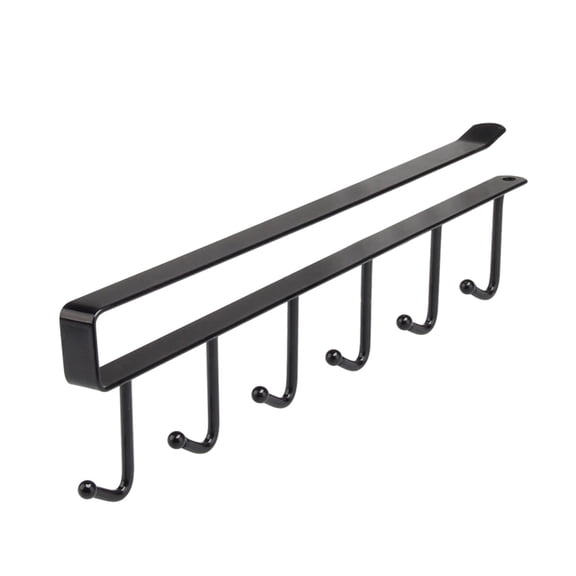 Black Iron Wall Mounted Hook, 6-Hook Rust-Resistant Storage For Kitchen, Bathroom Cups And Utensils, No Drill Cabinet Hanger