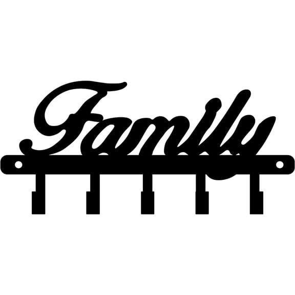 Black Iron Wall Mounted Hooks Metal Key Holder Word Family Pattern with 5 Hooks