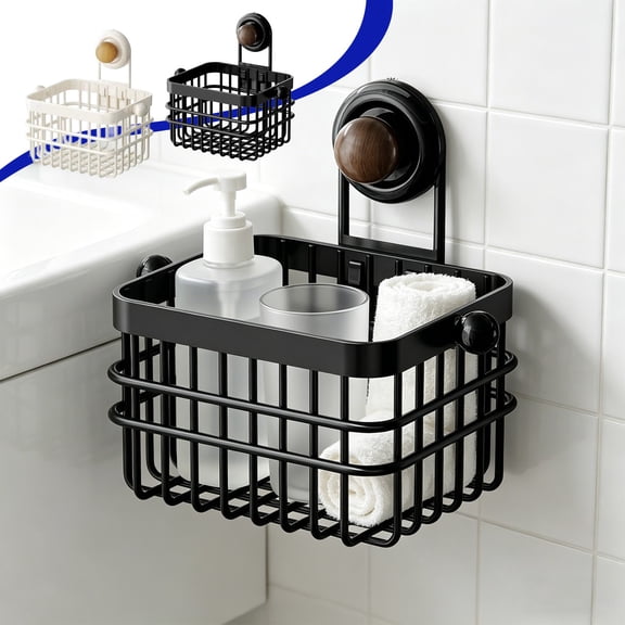 Black Iron Wall Mounted Storage Basket, Kitchen Ginger Garlic Vegetable Fruit Hanging Organizer, Suction Cup Non Perforated Bathroom Shower Caddy, Holiday Gift Home Organization Solution, Topliu