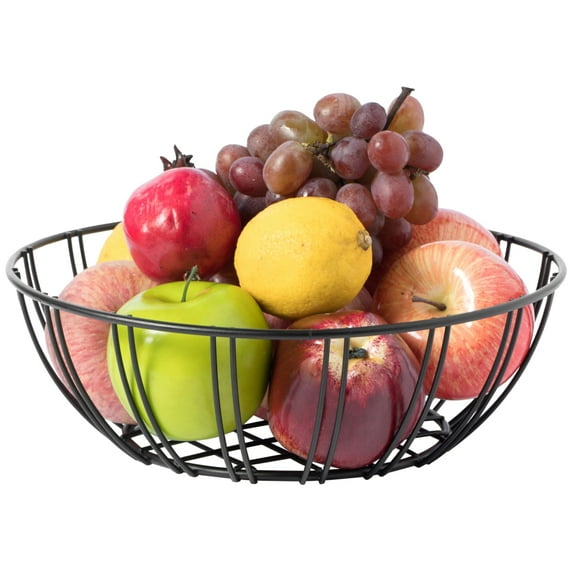 Black Iron Wire Fruit Bowl for kitchen counter, Storage Basket for Fruits, Vegetables, and Bread