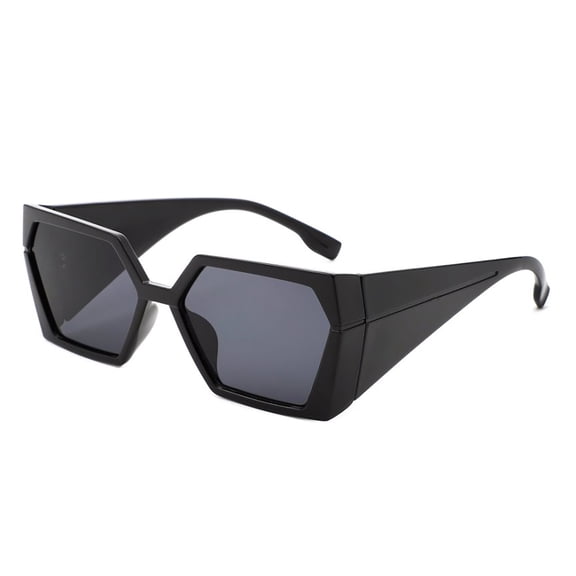 Black Irregular Frame Sunglasses - Dark Lens UV Protection Edgy Stylish Daily Eyewear