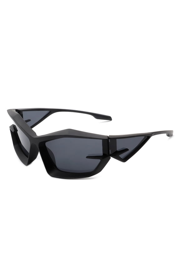 Black Irregular Frame Sunglasses - Dark Lens UV Protection Edgy Stylish Eyewear