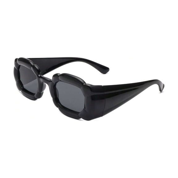 Black Irregular Frame Sunglasses - Dark Lens UV Protection Edgy Stylish Eyewear