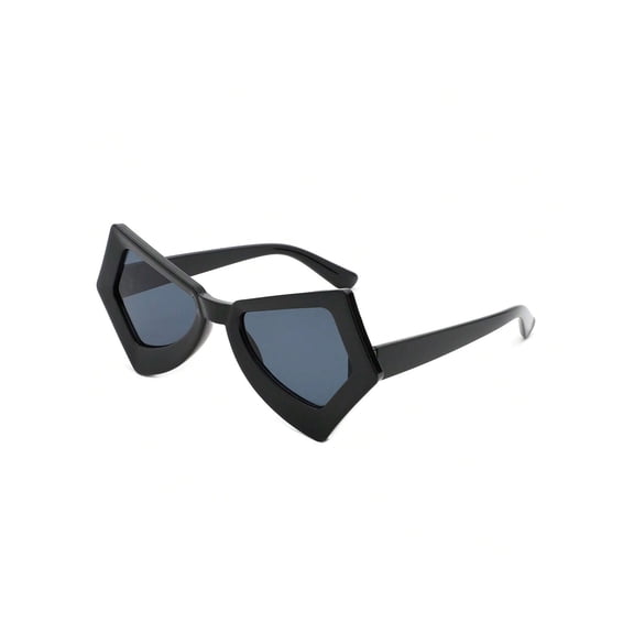 Black Irregular Frame Sunglasses - Dark Lens UV Protection Edgy Stylish Eyewear