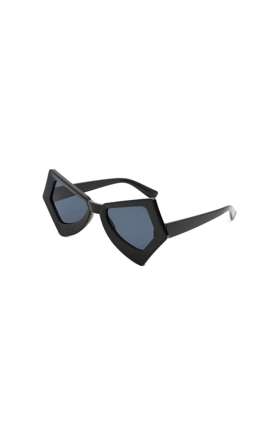 Black Irregular Frame Sunglasses - Dark Lens UV Protection Edgy Stylish Eyewear