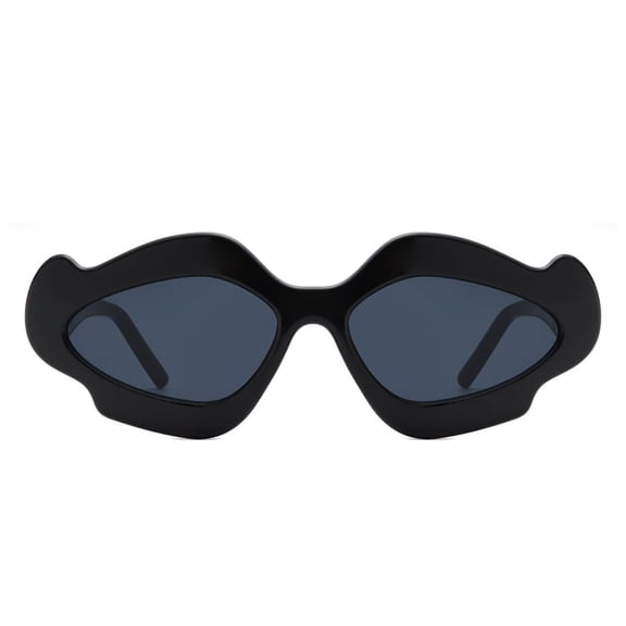 Black Irregular Frame Sunglasses - Dark Lens UV Protection Edgy Stylish Eyewear