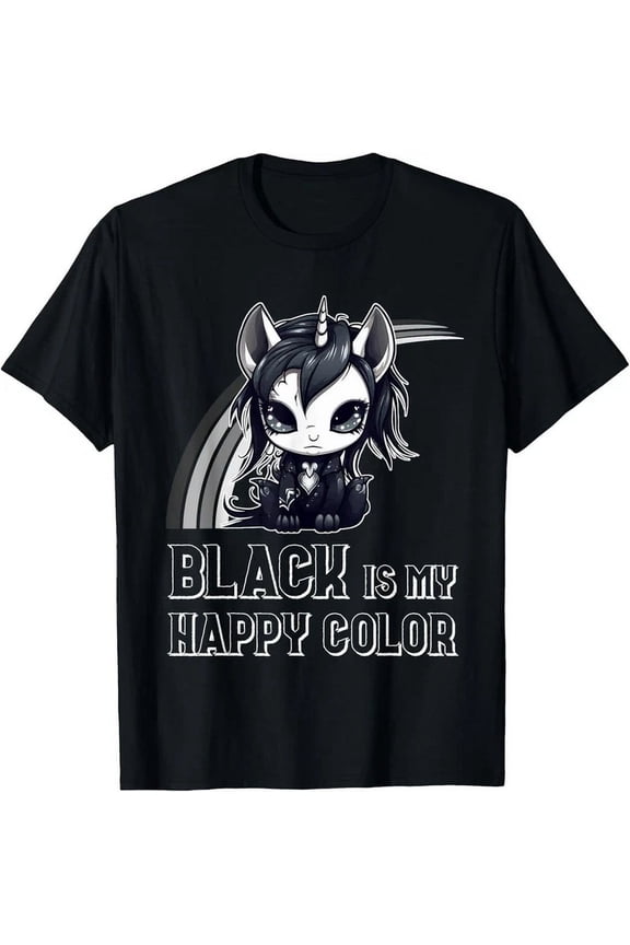 Black Is My Happy Color Goth Girl Emo Gothic Unicorn T-Shirt Unisex S-5XL Hot Trending Shirt, Vintage Birthday Gift