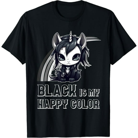 Black Is My Happy Color Goth Girl Emo Gothic Unicorn T-Shirt