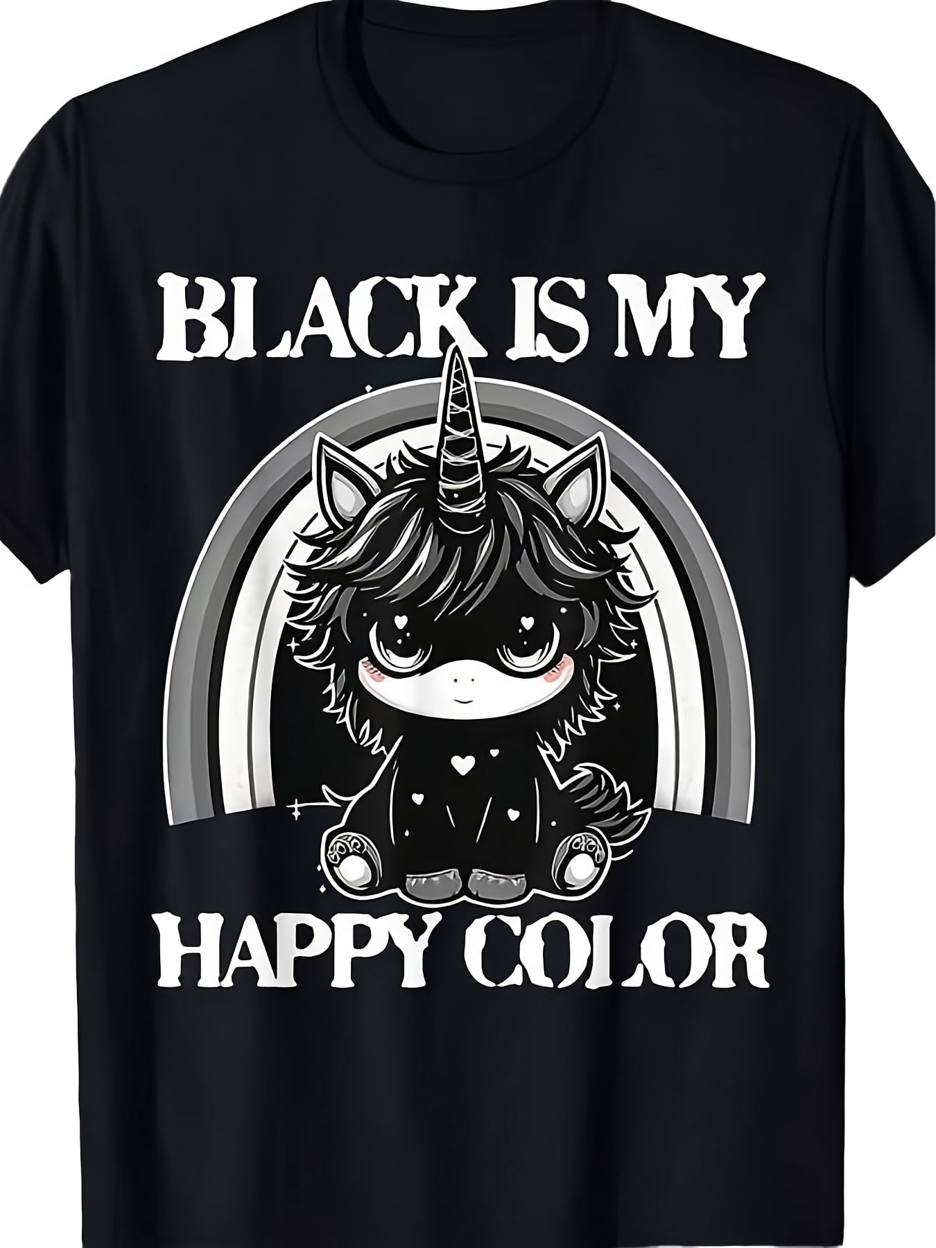 Black Is My Happy Color Unicorn Graphic T Shirt for Women - Walmart.com
