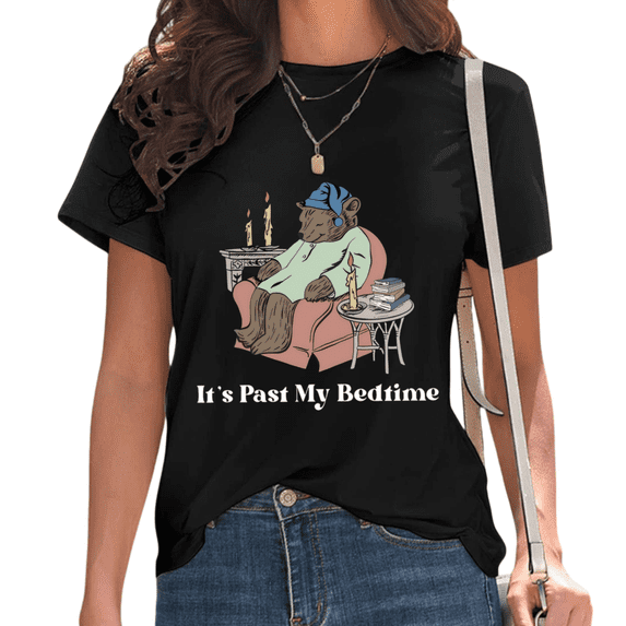 Black It's Past My Bedtime Sleepy Bear Print Tshirt Graphic Tees Shirts Cozy Cottagecore Bear Lover Tops S-5XL