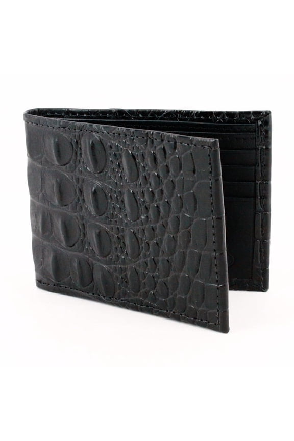 Black Italian Hornback Croc Embossed Calfskin Leather Billfold Wallet