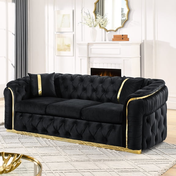Black Italian Velvet 3 Seater - Cloud - like Support - Daily Relaxing - Modern Style