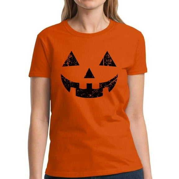 Black Jack o Lantern Pumpkin Face Halloween T Shirt for Women - S M L XL 2XL 3XL Graphic Tee - Scary Happy Halloween Outfit Gift Funny Holiday Tee T-Shirt Ladies