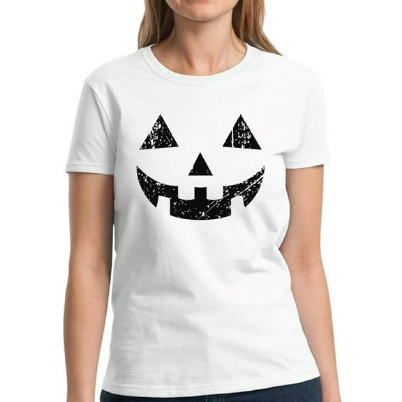 Black Jack o Lantern Pumpkin Face Halloween T Shirt for Women - S M L XL 2XL 3XL Graphic Tee - Scary Happy Halloween Outfit Gift Funny Holiday Tee T-Shirt Ladies