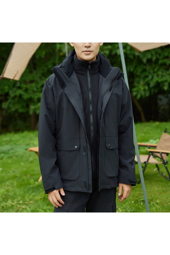 Black Jacket for Men Hooded Zip Up Waterproof Rain Jacket Fall Windbreaker Color Block Mens Coats Winter