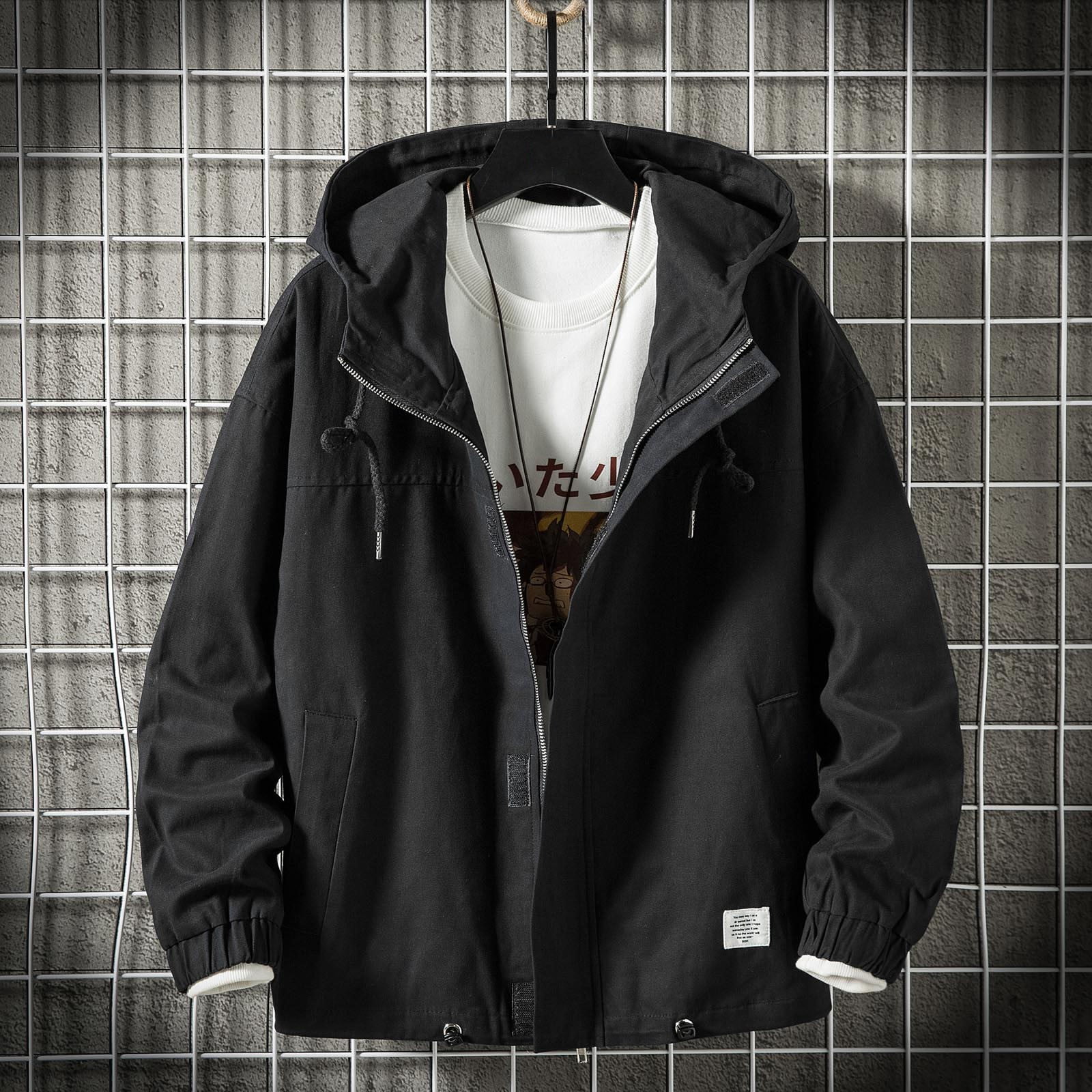 Black Jackets For Men Mens Spring And Autumn Hooded Jacket Loose Large Size  Jacket Simple Fashion Jacket 