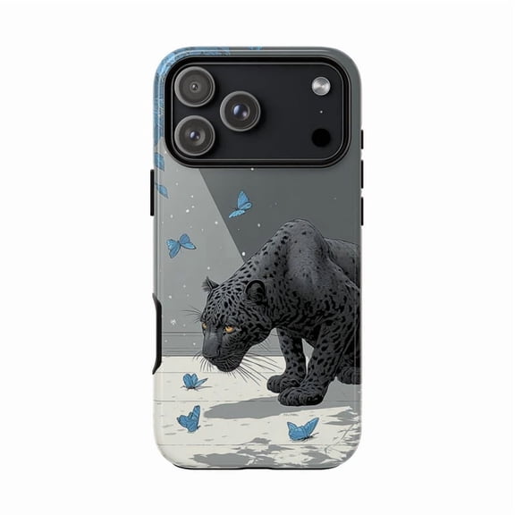 Black Jaguar Blue Butterflies Phone Case 17 16 15 14 13 12 11 Pro Max H01630