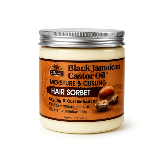 OKAY Black Jamaican Castor Oil Curl Enhancing Hair Sorbet, Defines & Moisturizes Curls, Controls Frizz, Sulfate & Paraben Free, 17 oz