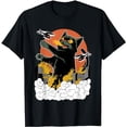 thumbnail image 1 of Black Japanese Catzilla Sunset T-Shirt - Classic Fit, Crew Neck, Cotton & Polyester Blend, 1 of 5