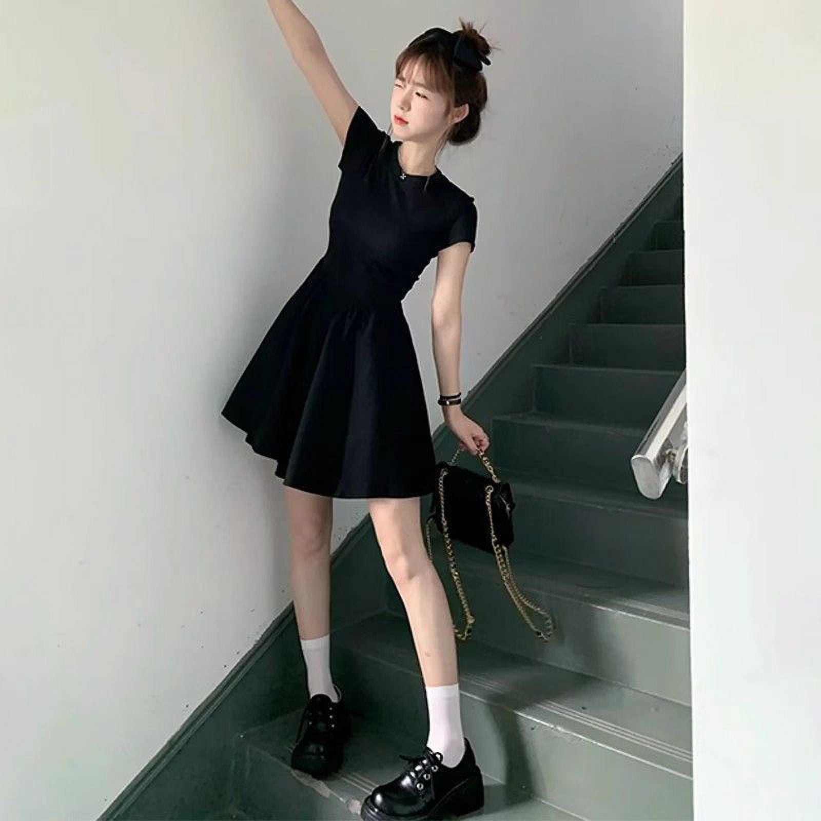Black Japanese Style College Style French Temperament Waist dress 2024