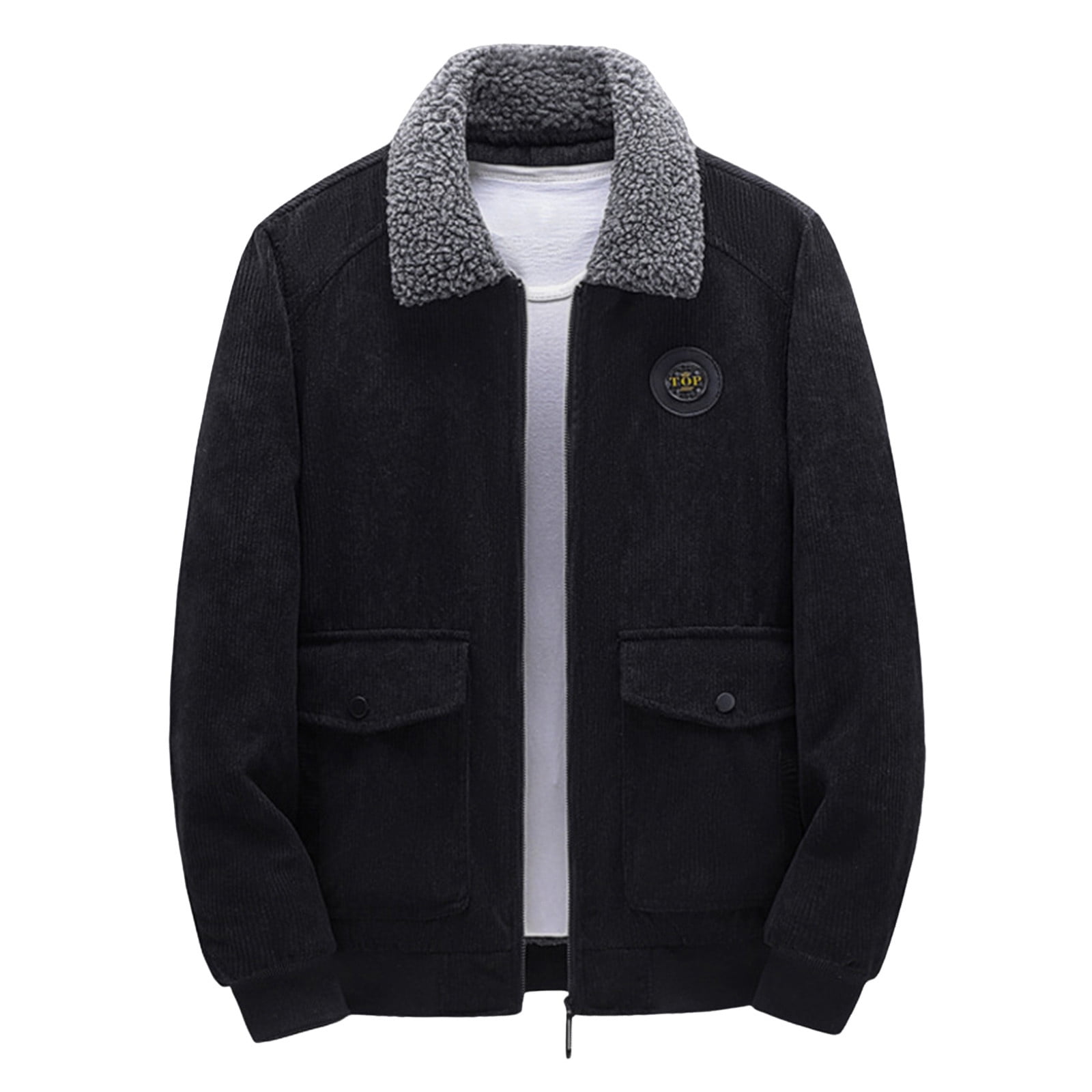 Black Jean Jacket for Men,Mens Autumn And Winter Lamb Wool Loose And