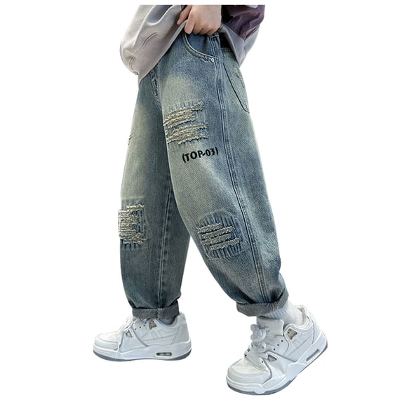 Black Jeans For Boys 6 Pockets Teen Boys Straight Wide Leg Denim Pants with Pockets Loose Wide Leg Straight Elastic Waist Casual Denim Pants Summer Daily Boy