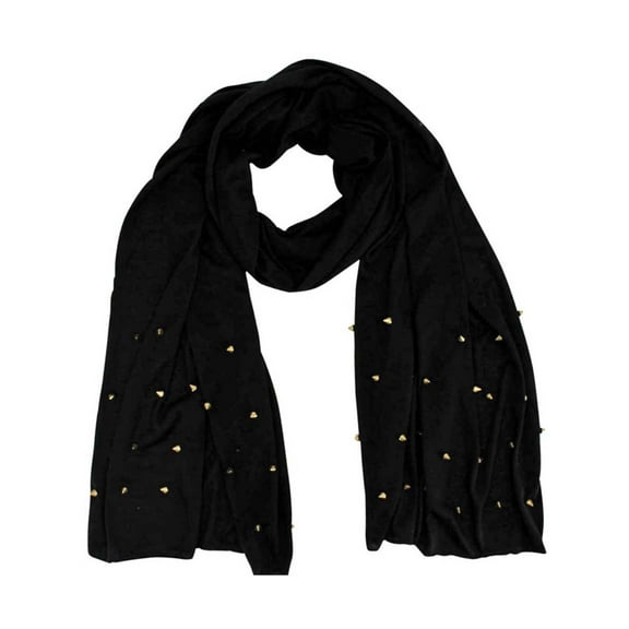 Black Jersey Knit Scarf Wrap With Spikes