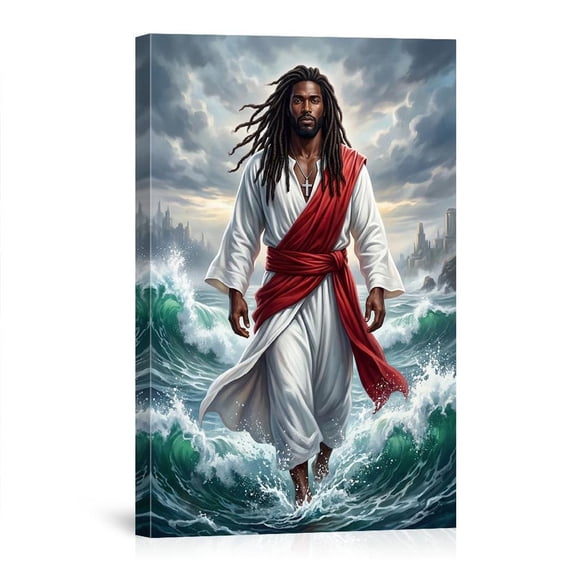 Black Jesus Christ Walking On Water Christian Inspirational For Bedroom Prayer Room Home Canvas