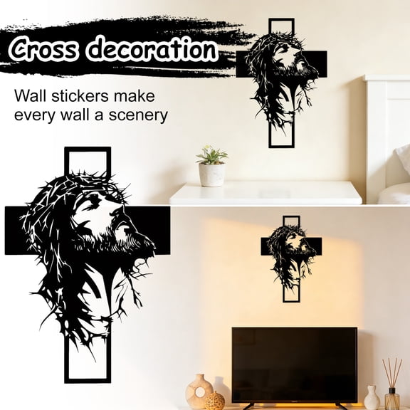 Black Jesus Cross Metal Wall Hanging, Christian Faith Home & Church Decor, Vertical Indoor Spiritual Art Sculpture for Wall, Gift for Believers (1-Pack)