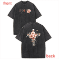 thumbnail image 1 of Black Jesus Is The Light Floral Front Back Washed T-Shirt Christian Faith Religious Belief Inspirational Message Casual Wear Tops S-2XL, 1 of 5