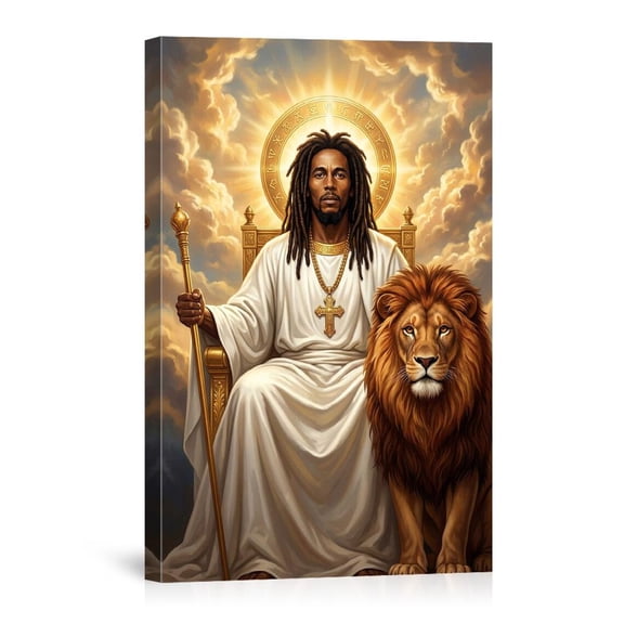 Black Jesus Lion Of Judah Throne Christian Religious African American For Bedroom Living Room Church Canvas