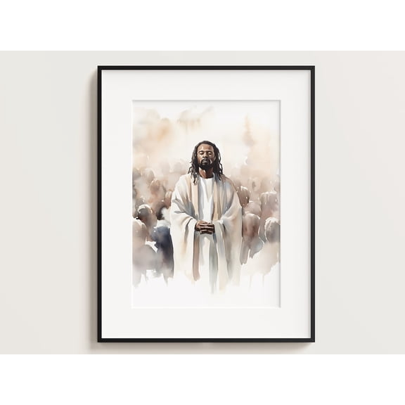 Black Jesus Praying Jesus Portrait Jesus Print African Art Jesus Wall Art Jesus Watercolour, Stretched Canvas 12x16in