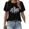 thumbnail image 1 of Black Jesus Saves Graphic Tees Print Tshirt Religious Shirts For Women Inspirational Casual Shirts For Church And Holiday Tops S-5XL, 1 of 5
