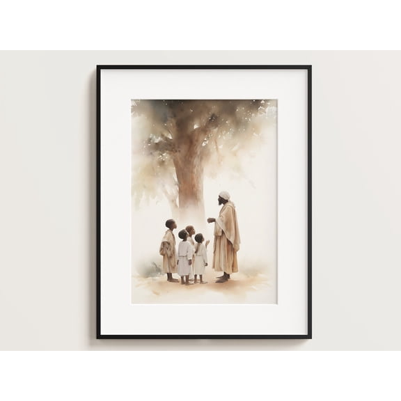Black Jesus Teaching Children Art Decor Unframed Paper Print