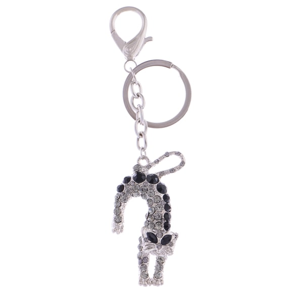 Black Jet Clear Crystal Rhinestone Arch Back Cat Kitten Halloween Key Chain