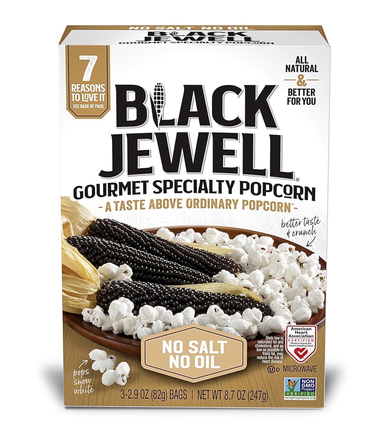 Black Jewell No Salt or Oil Microwave Popcorn - 8.7 oz Pack of 2