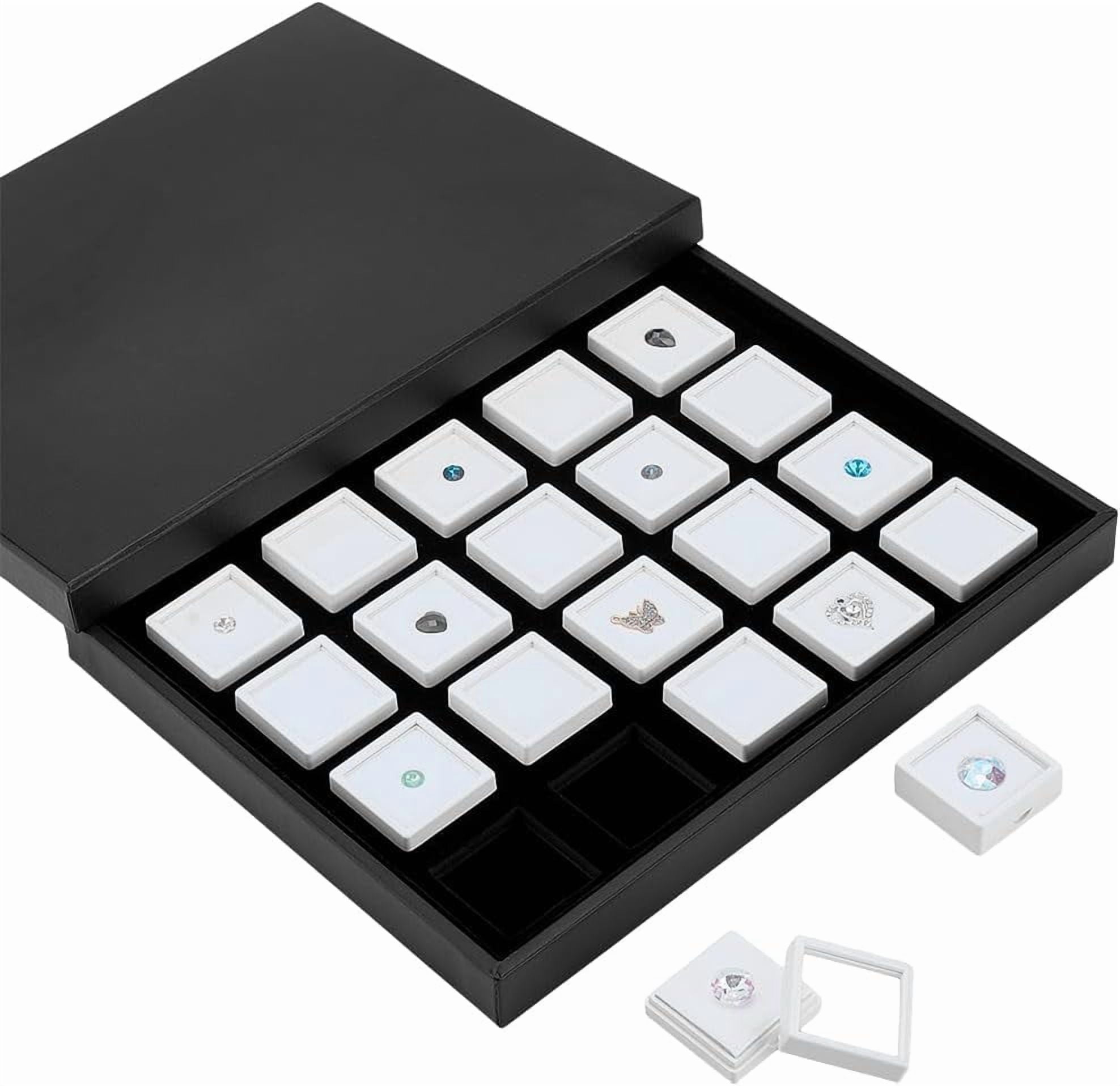 Black Jewelry Box Trays with 20pcs White Small Square Boxes Gem Boxes ...
